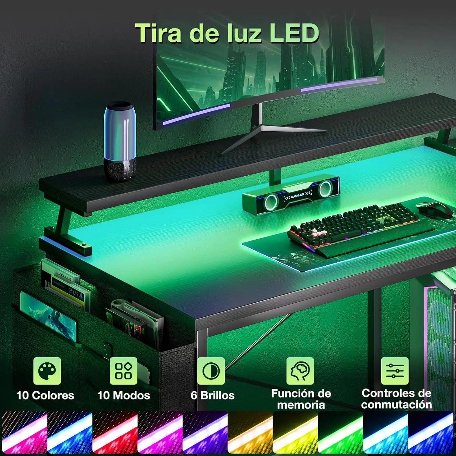 COLESHOME CORNER - L-Shaped Gaming Desk 120x80cm LED - Your Setup Just Got Serious