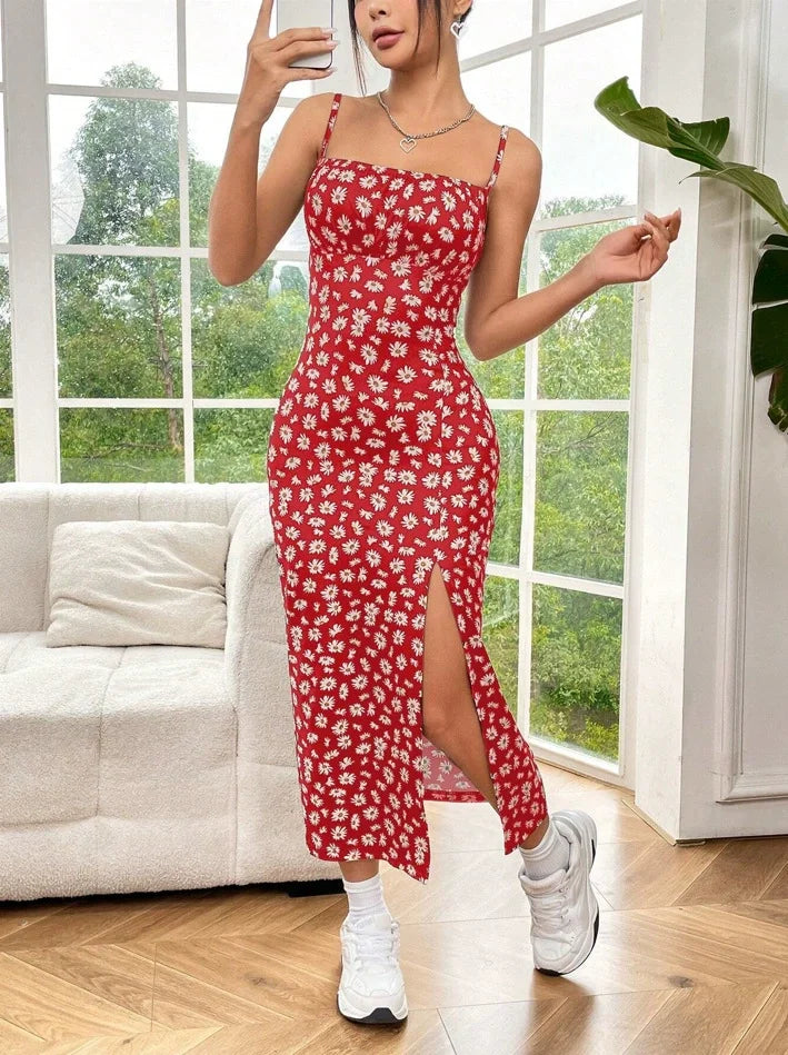 Fall 2025 Long Dress Strapless Wrap Chest High Slit Daisy Leopard Print Wrap-around Skirt Maxi Dress