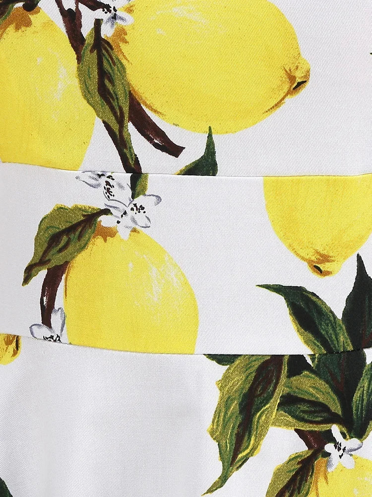 2025 New Hepburn Vintage Lemon Print 50s Pinup Women Cotton Dresses Square Neck Summer Sleeveless High Waist Elegant Party Dress