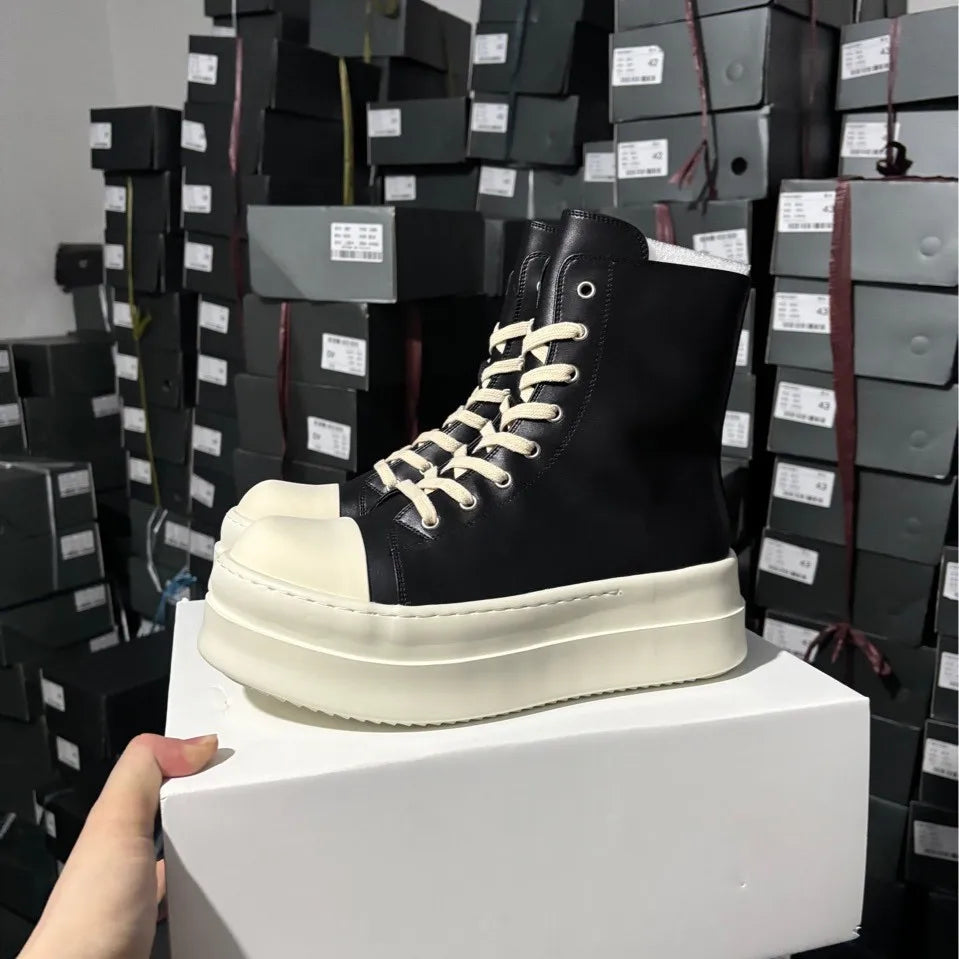 Men's High Ankle Sneakers - Jumbo Shoelace Canvas Flats Rick Owens Style