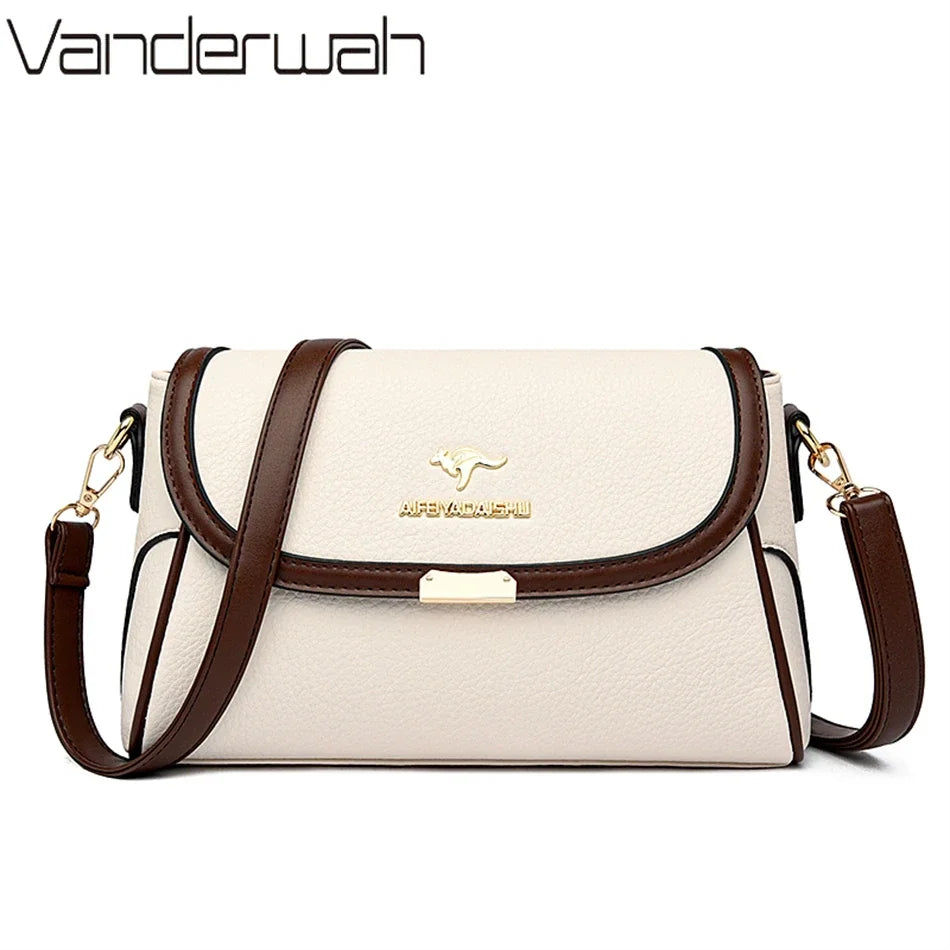 Elegant Small Crossbody Bag - Cream & Brown Messenger