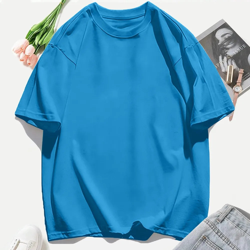 Woman 100% Cotton T Shirts Solid Color Casual T-Shirt O-Neck Summer Tops For Women Fashion Oversized Female Sportswear