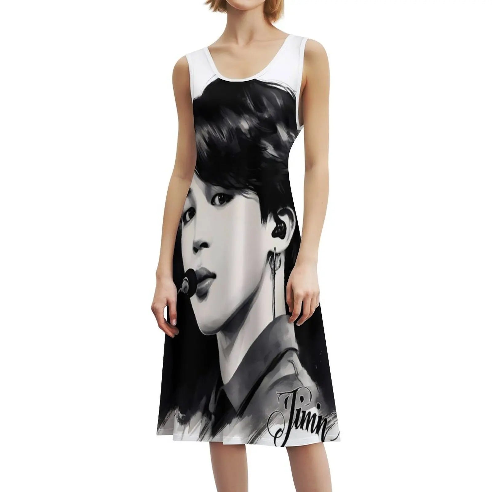 Jimin From Boys By Hello K-Pop Sexy Vacation Dress For Women Beach Party Birthday Mini Dress Black And White B W Ink Black Ink