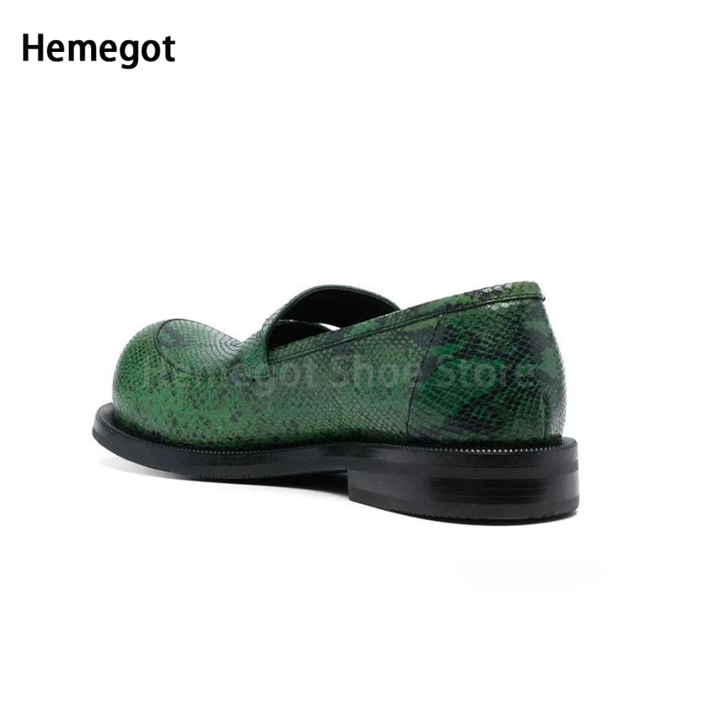RETRO CHUNK - Men's Chunky Slip-On Loafers - Breathable Round Toe Flat Casual Shoes in Green & Black