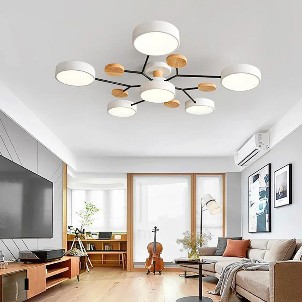 Macaron Wood Ceiling Light – 6 Colors, 1–7 Heads