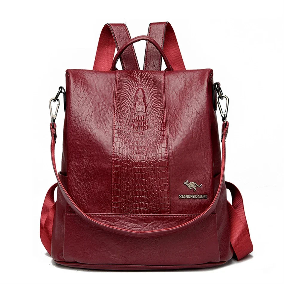 Crocodile Embossed Leather Backpack