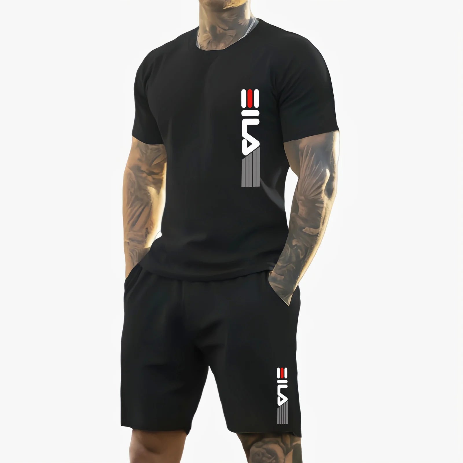 Men's 2025 Summer New Casual Sports Suit Fashion Breathable Outdoor Men's Short-Sleeved T-Shirt + Training Shorts Two-Piece Set