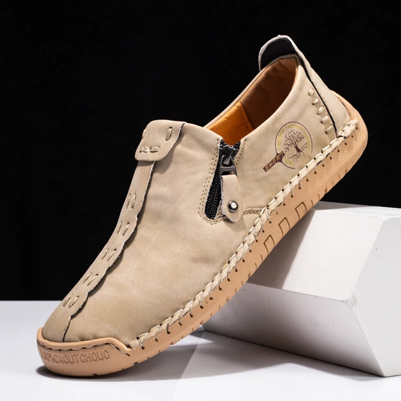 Men's Casual Leather Loafers - Slip-On Moccasins Breathable Flat Shoes