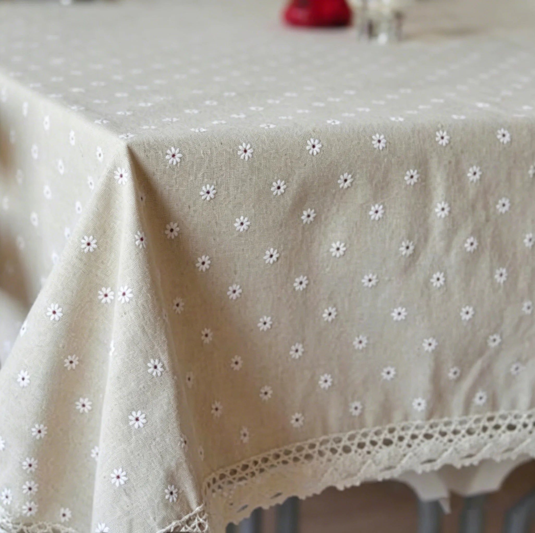 FLORAL PRINTED LINEN TABLECLOTH - Cotton Linen Daisy & Cherry Blossom - Garden Table, Sunday Mood