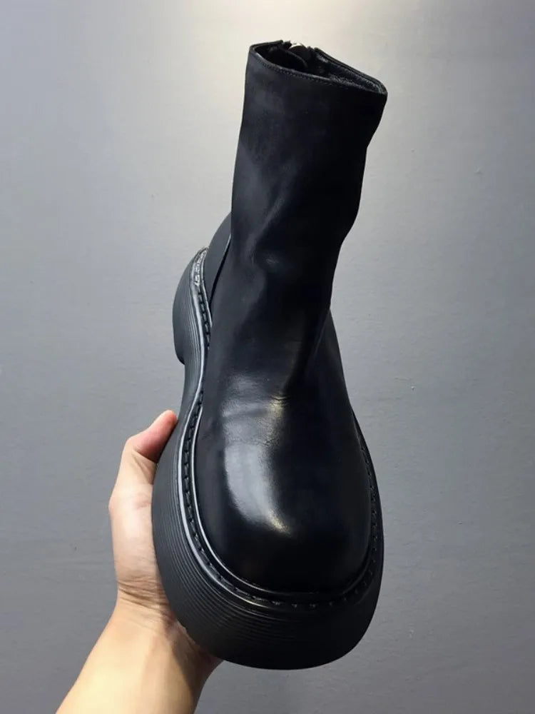 PUNK CHELSEA BOOTS - Men's Genuine Cow Leather Platform Boots - Street Edge, British Soul
