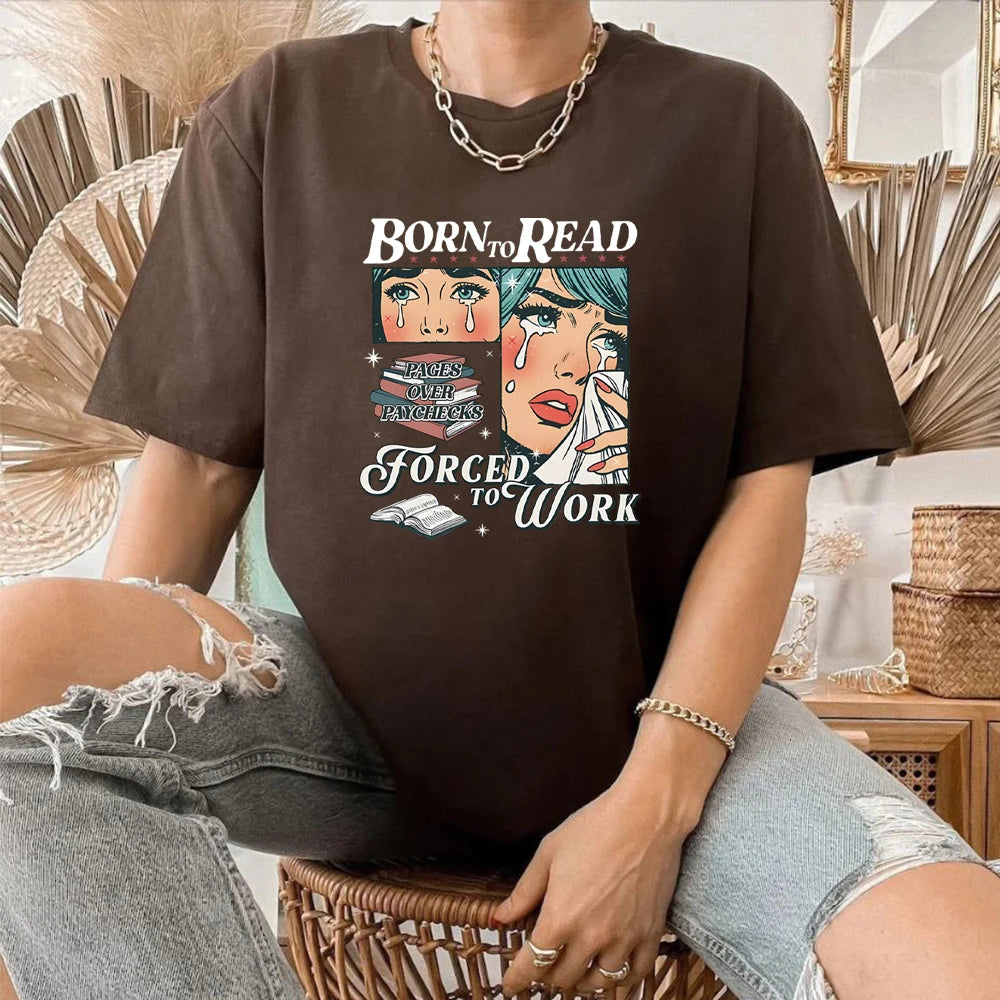Retro Born To Read Bookish T Shirt Funny Reader Book Addict Shirts Spicy Books Short Sleeves Tops Bookish Tee Book Lover Gift