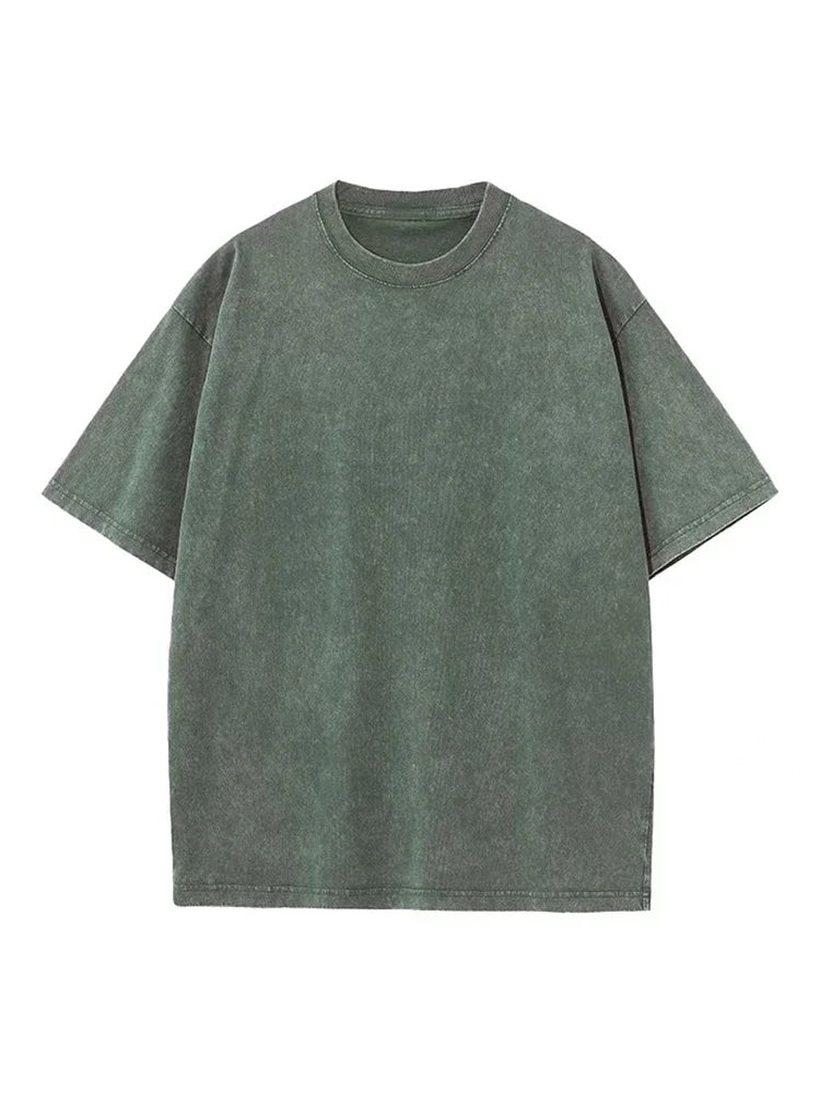 2026 Summer Washed T-Shirts 230G Heavy Cotton Vintage Faded Color Plus Size Unisex Basic Tee Short Sleeve Loose Workout Tops