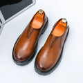 Men's Cowhide Loafers - Thick Sole Round Toe Breathable Casual Leather Shoes