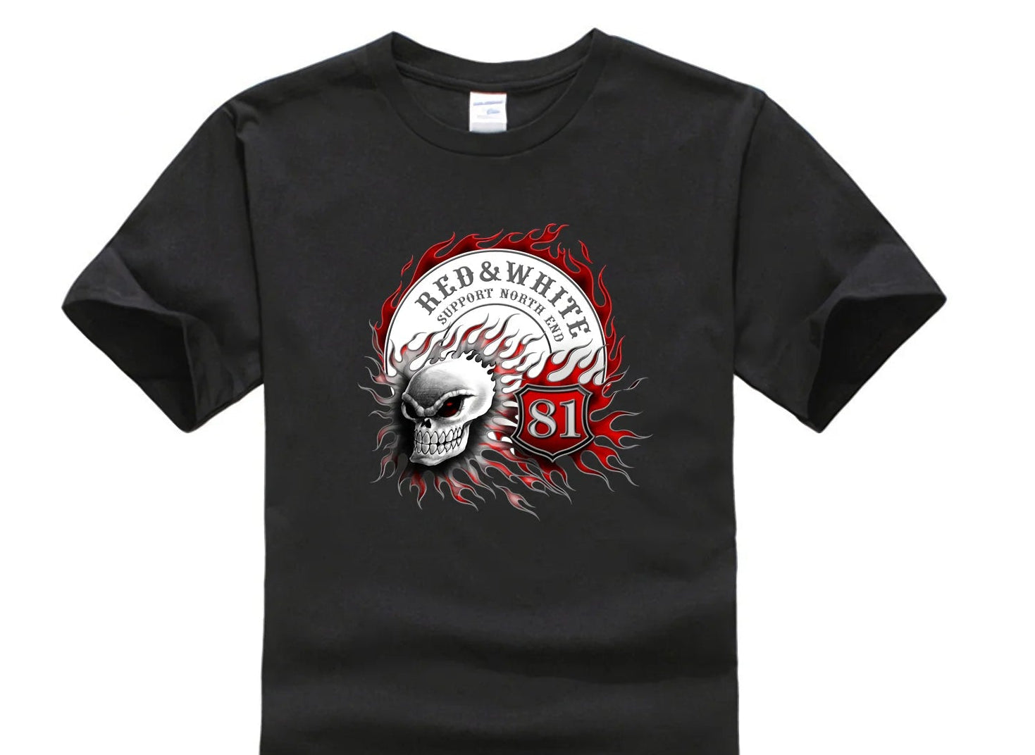 Flaming Skull 81 Biker T-Shirt Red White Support Vintage