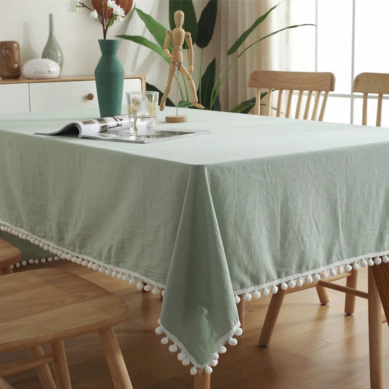 TASSEL COTTON TABLECLOTH - Washable Rectangle - Warm Gatherings