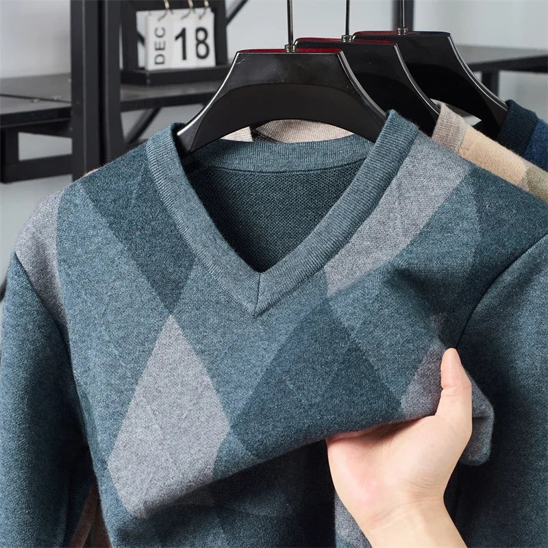 ARGYLE CLUB - Men's Plaid V-Neck Knit Sweater - 3 Colors, M–4XL