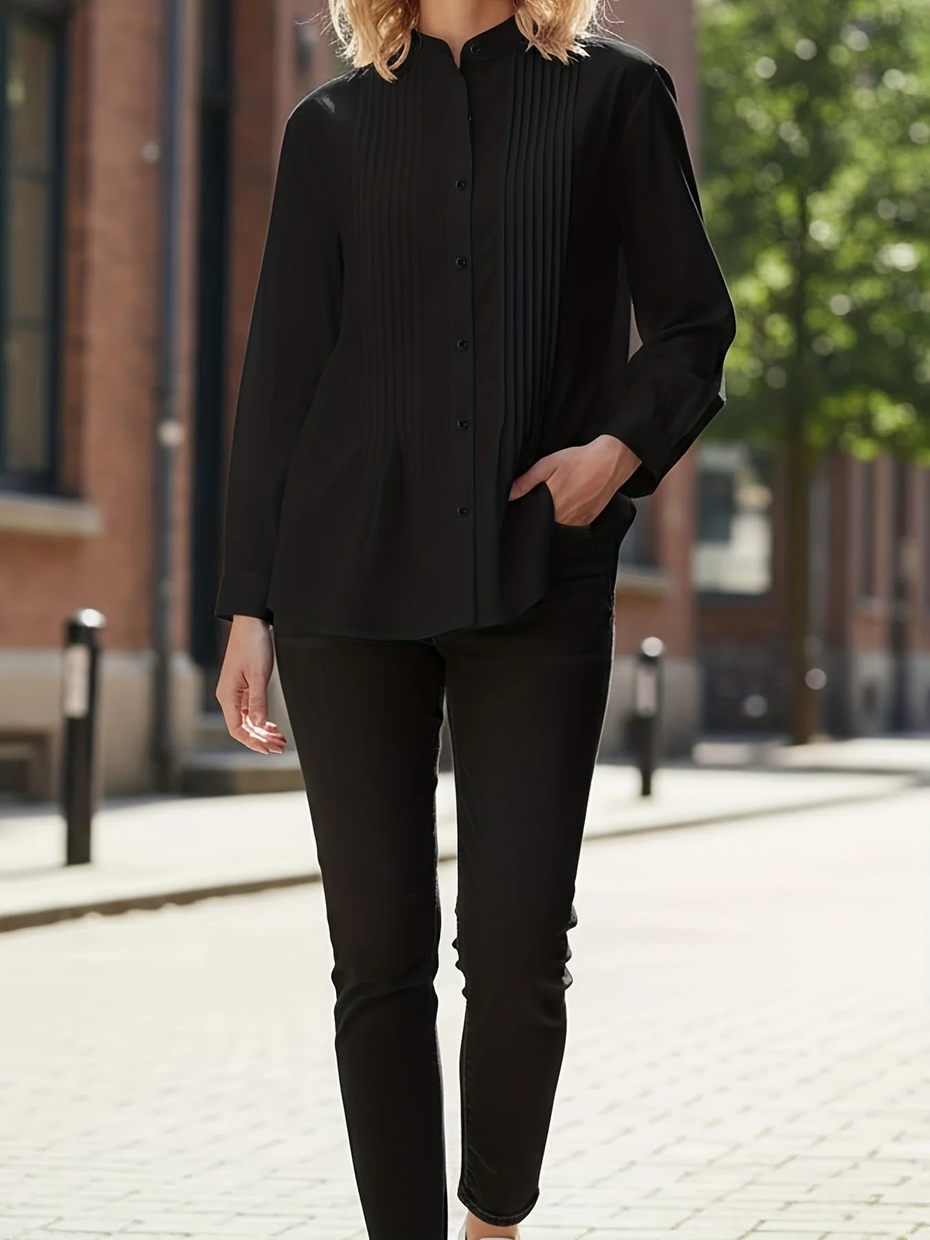PLEATED COTTON SHIRT - 100% Cotton, Loose Fit - Clean Everyday