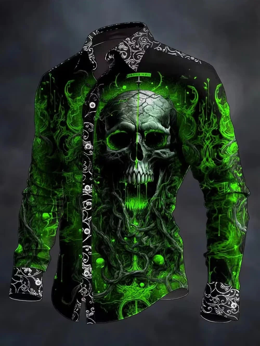 Gothic Skull Cross Shirt Men Long Sleeve Red Plaid 3D Print
