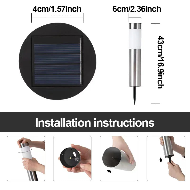 SOLAR PATHWAY LIGHTS - Stainless Steel, Auto On/Off - Daylight Garden Glow