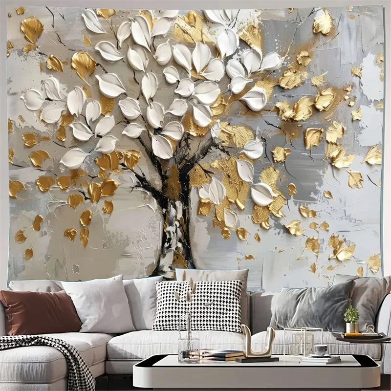 Abstract Gold Leaf Tree Tapestry – Wall Hanging