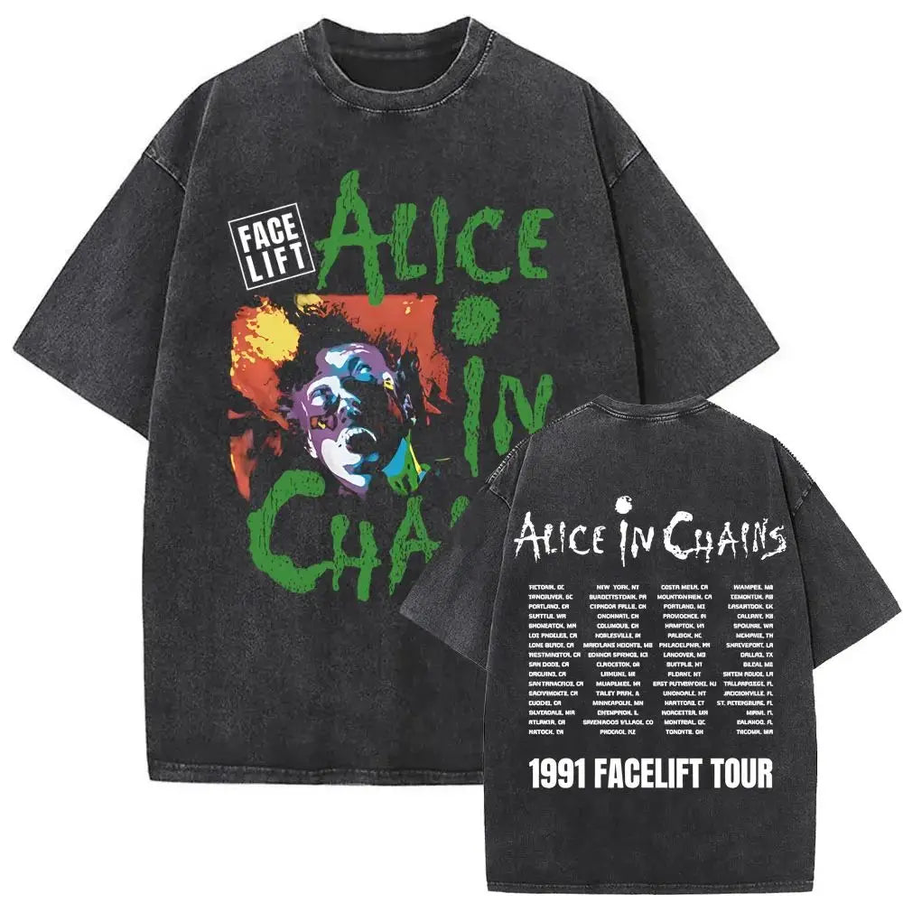 New in Top & Tees Men's T-Shirt Camisetas Rock Band Alice in Chains Dirt Washed Vintage Short Sleeved Round Neck Y2k T-shirt