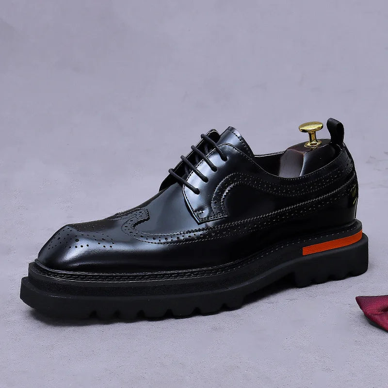 Men's Cowhide Brogue Oxford Chunky Lug Sole - Lace-Up Dress Shoes EU 37-46