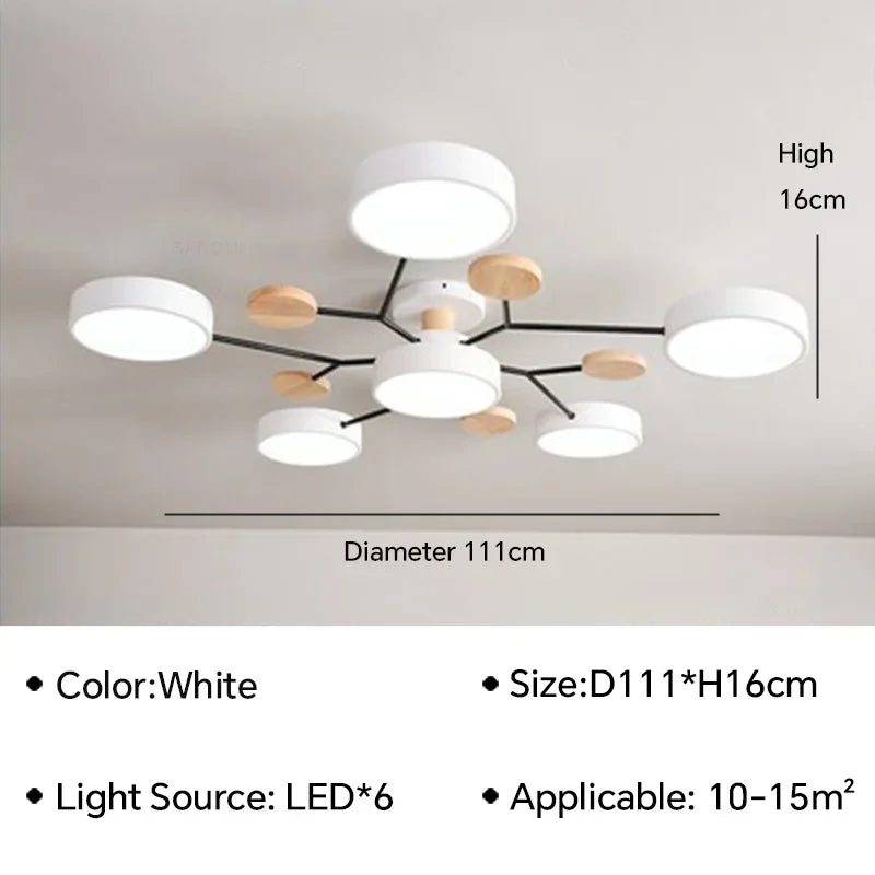 Macaron Wood Ceiling Light – 6 Colors, 1–7 Heads