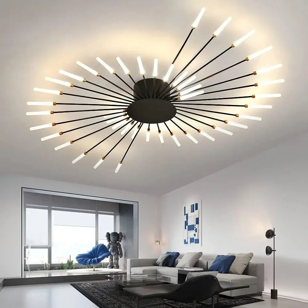 Modern LED Ceiling Chandelier – Black/Gold, 12–42 Heads, Dimmable