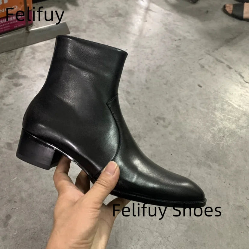 CHELSEA RETRO - Genuine Leather Ankle Boots Men - Pointed Toe, Side Zip, British Style