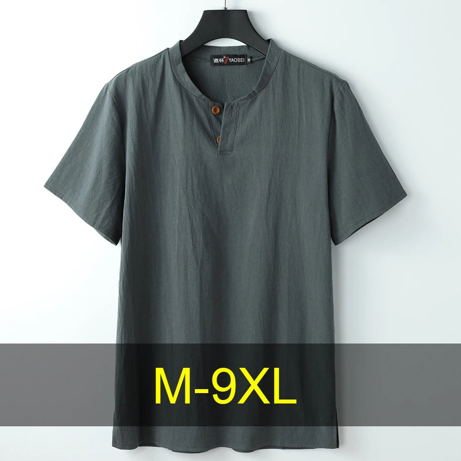 LINEN COTTON HENLEY TEE - Solid Colors, Big & Tall Sizes - Easy Summer