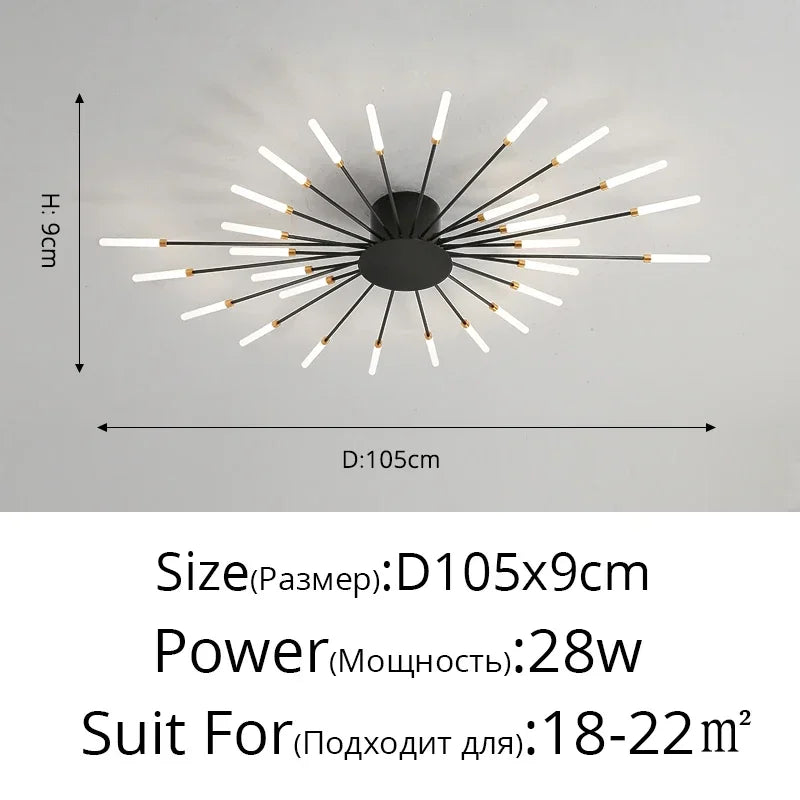 Modern LED Ceiling Chandelier – Black/Gold, 12–42 Heads, Dimmable