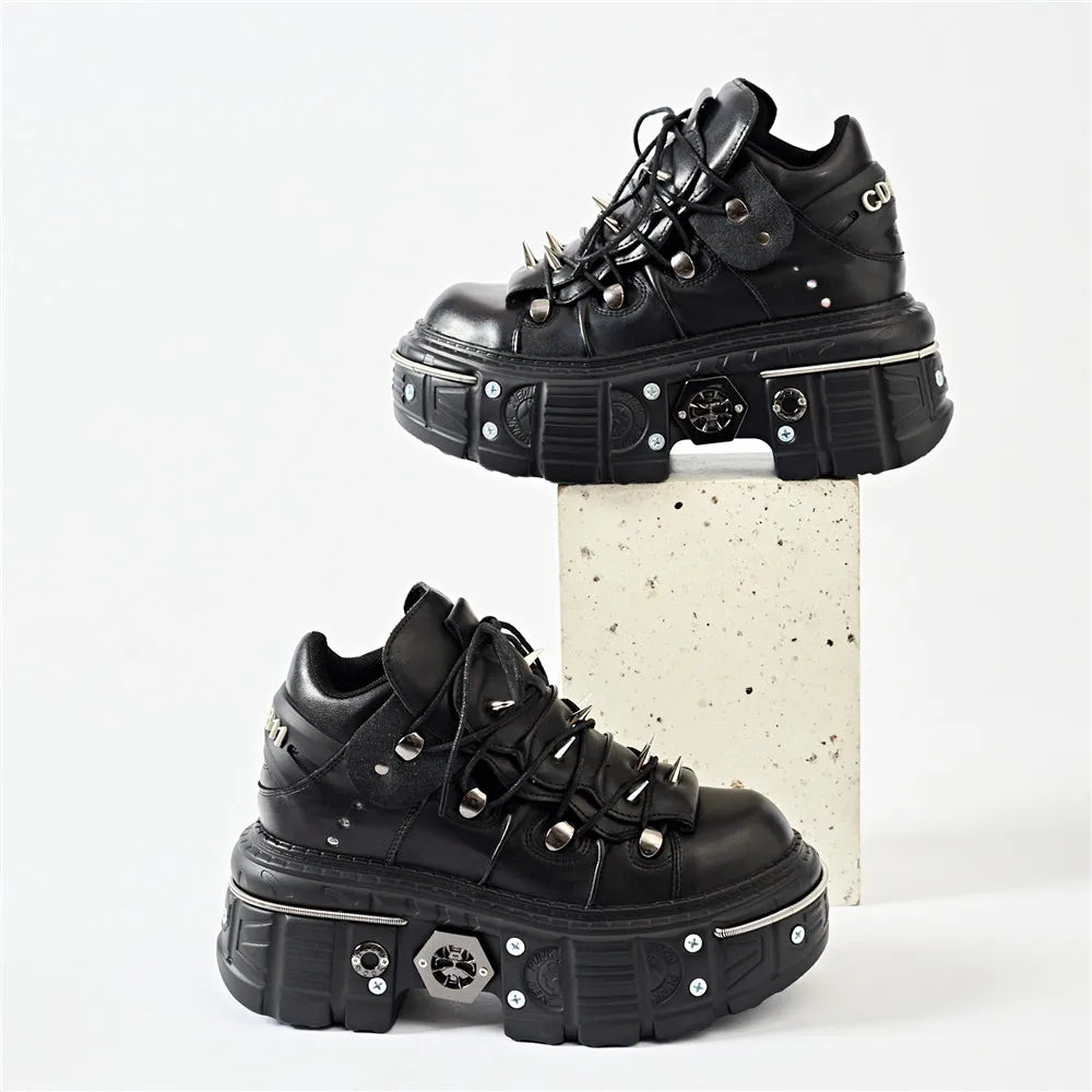 Punk Rivet Ankle Boots – Lace-Up Platform Butterfly