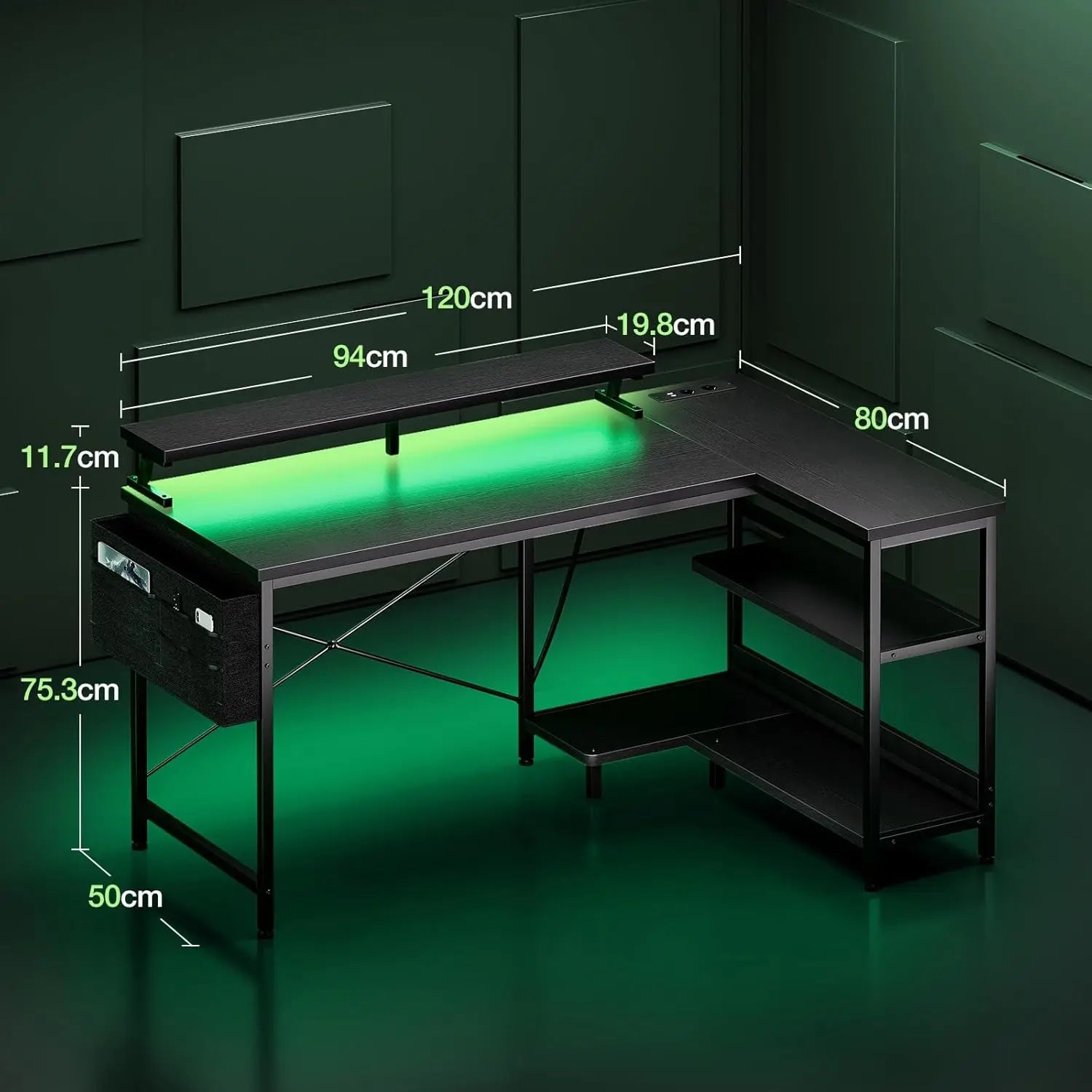 COLESHOME CORNER - L-Shaped Gaming Desk 120x80cm LED - Your Setup Just Got Serious