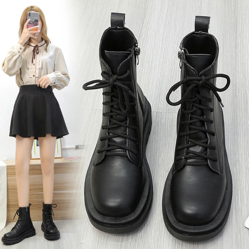Platform Ankle Boots – Side Zip Square Heel