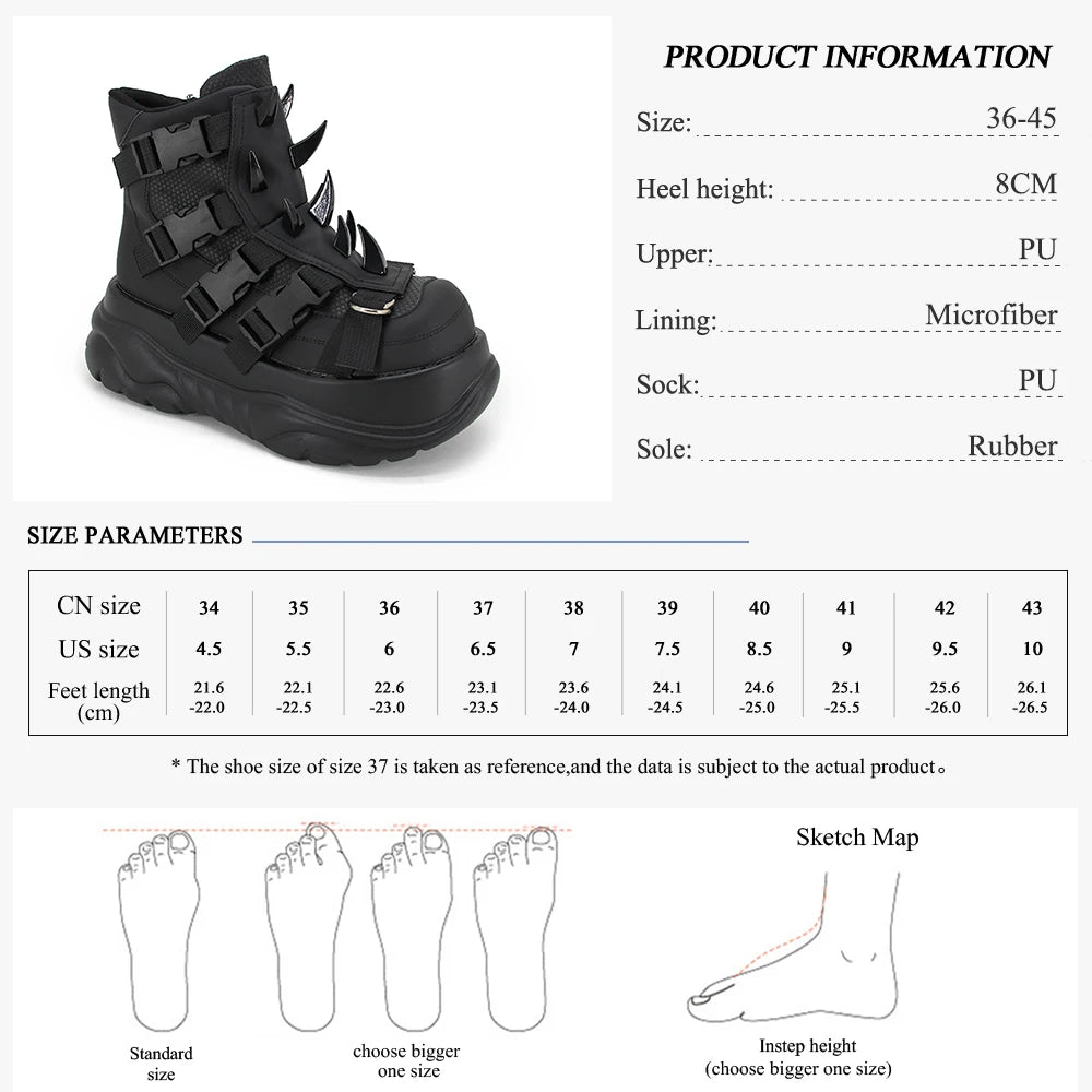 Y2K Gothic Patent Ankle Boots – Metal Decor Platform