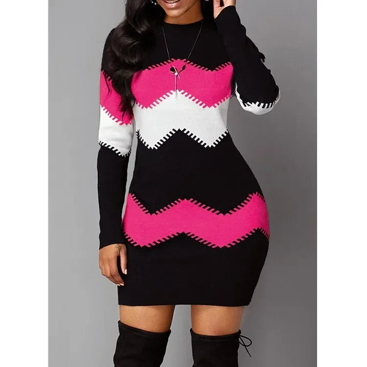 Chevron Knit Bodycon Mini Dress