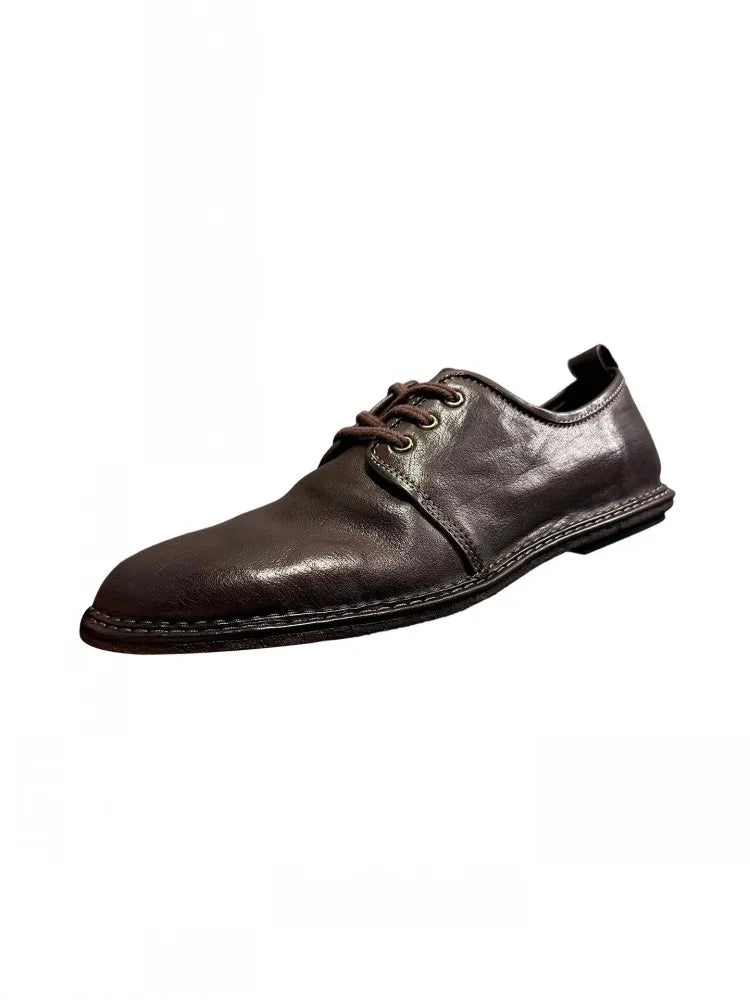Men's Horsehide Genuine Leather Derby Shoes - British Style Handmade Business EU 38-44