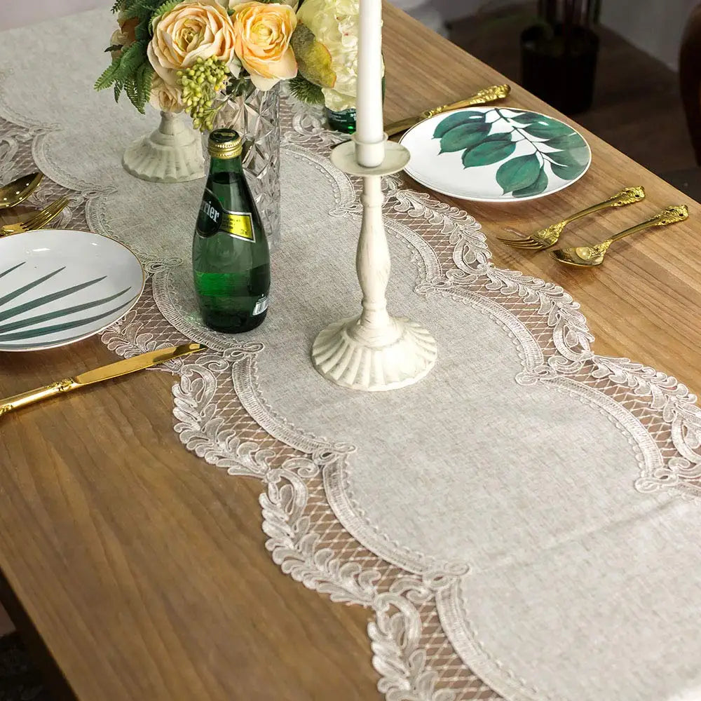 MACRAMÉ TABLE RUNNER - Floral Lace Border, 8 Sizes - Refined Tables