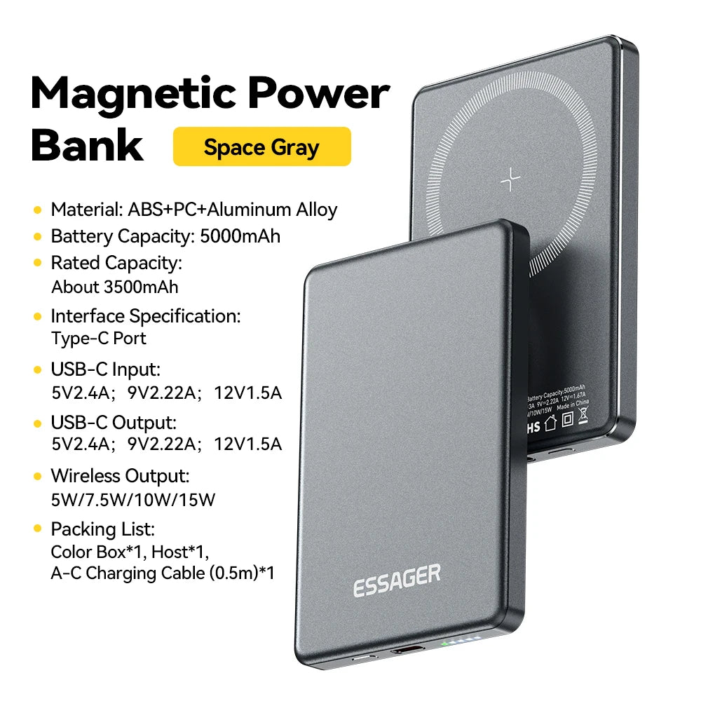ESSAGER MAGNETIC POWER BANK - 20W, 5000mAh - Ultra-Slim Backup
