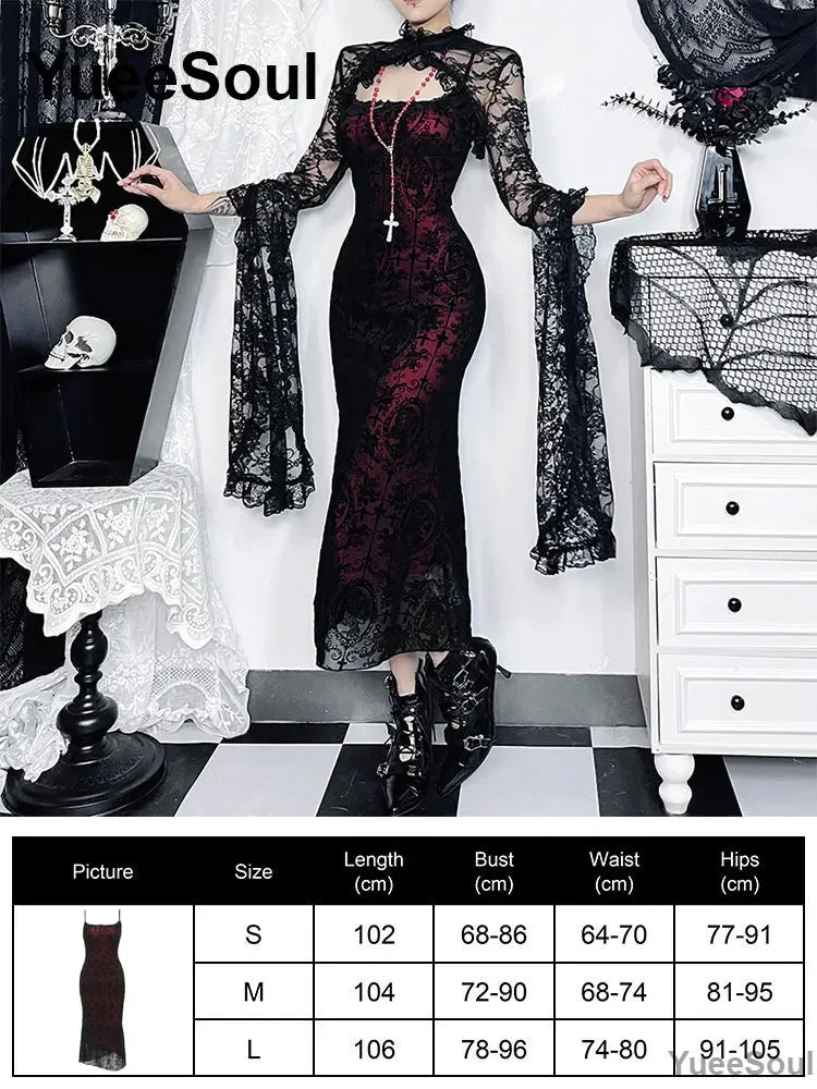 Grunge Gothic Women Dress Lace Trim High Waist Bodycon Mini Dress 2026 New E-girl Vintage Punk Harajuku Lolita Party Clothes