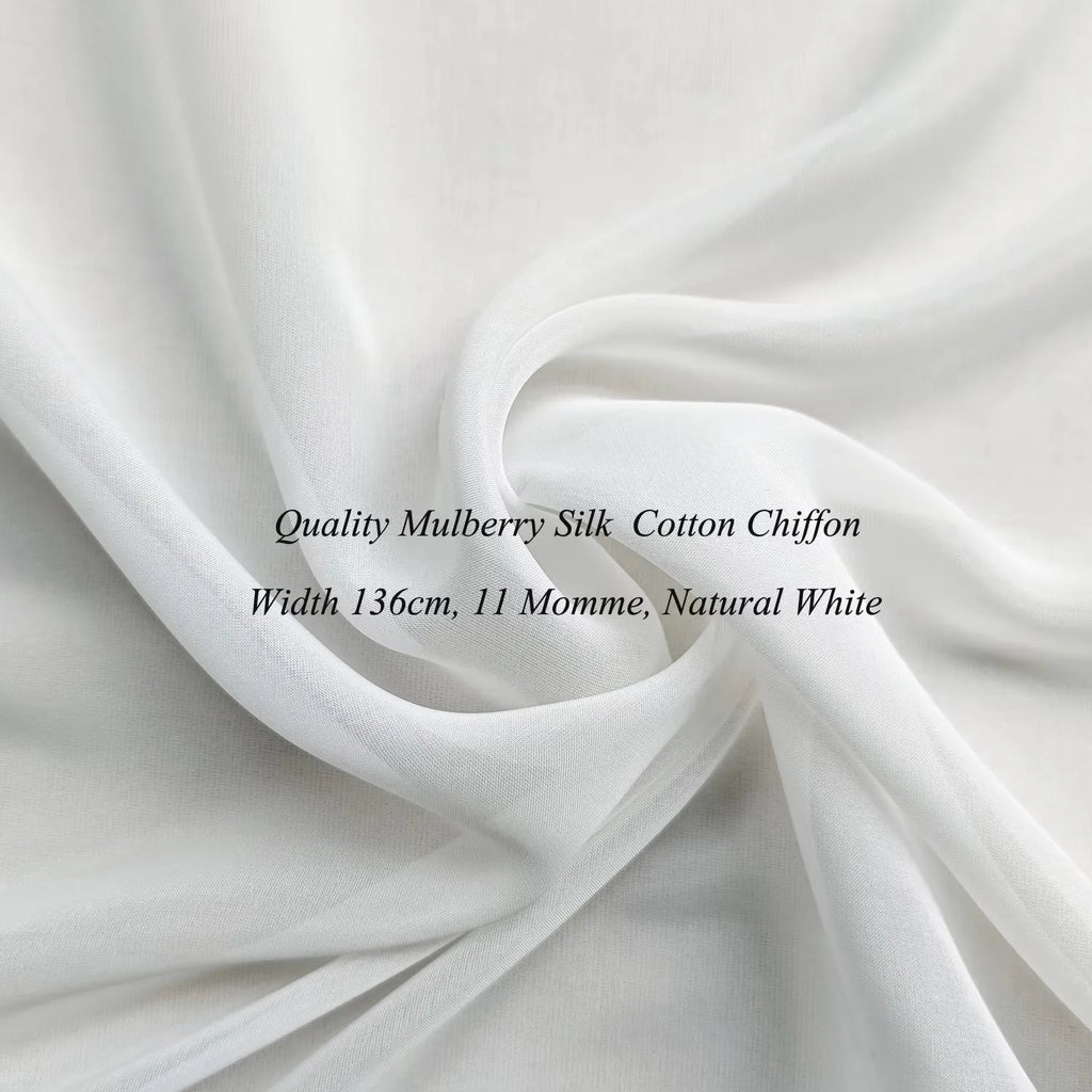 SILK COTTON CHIFFON GAUZE - 50% Mulberry Silk, 136cm Wide - Ivory Drape