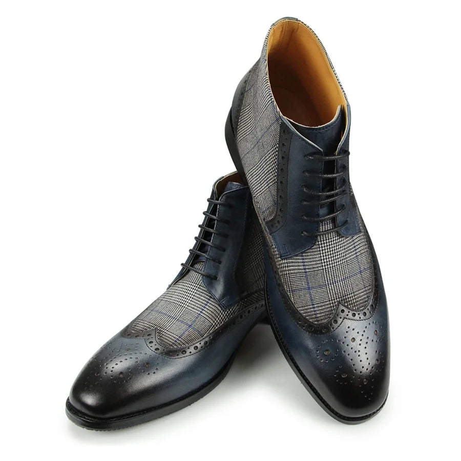 DENIM CHELSEA - Men's Genuine Cowhide Leather Chelsea Boots - Pointed Toe Retro