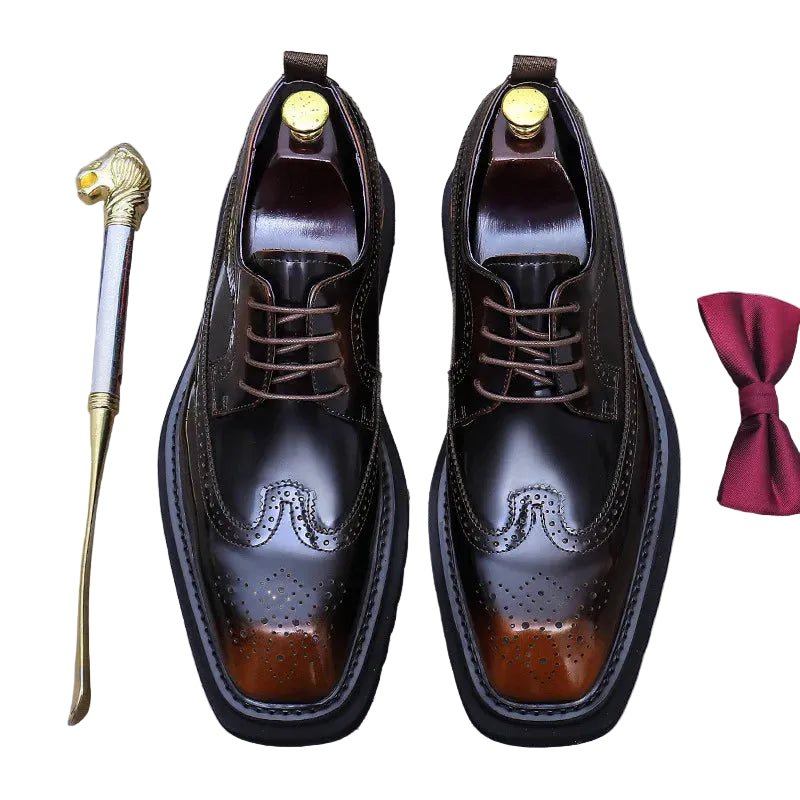 Men's Cowhide Brogue Oxford Chunky Lug Sole - Lace-Up Dress Shoes EU 37-46