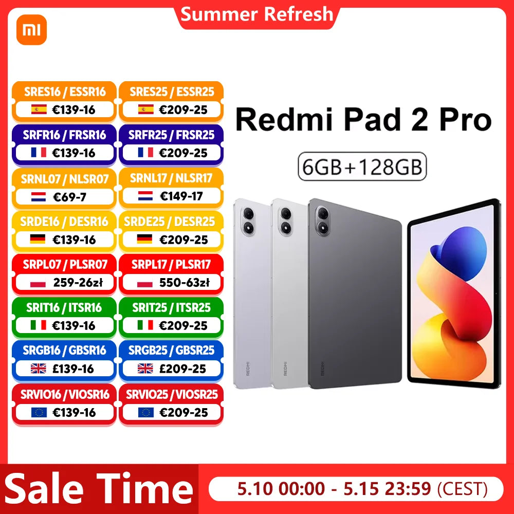 Xiaomi Redmi Pad 2 Pro 6GB 128GB Snapdragon®7S Gen 4 12.1 "2.5K 120Hz refresh rate 12000mAh Battery 8MP Camera No Chager