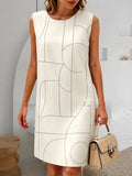 Elegant Spring Summer Women's Geometric Pattern Sleeveless Dress Simple Lines Vacation Dresses for Women Daily Female Clothing
