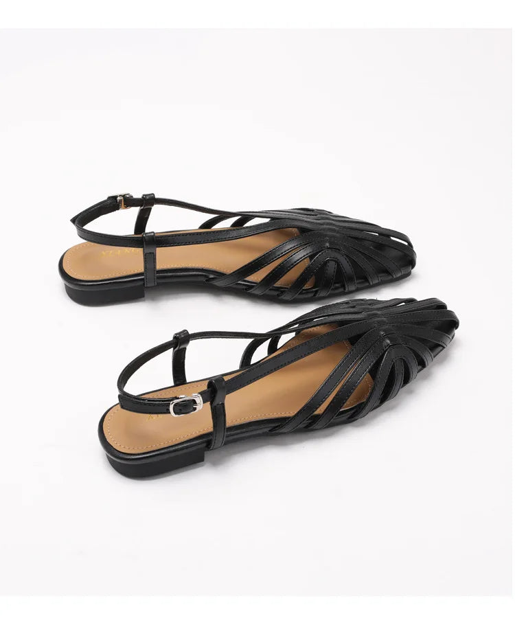 ZAROY Narrow Band Women Flat Sandals Large Size Designer Brand Banquet Wedding Shoes Summer Hollow Beach Gladiator Sandals