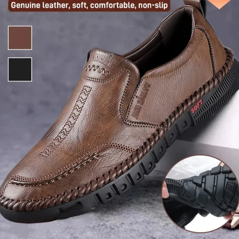 STITCH CRAFT - Men's Hand-Stitched Genuine Leather Slip-On Shoes - Business Formal Wedding Footwear