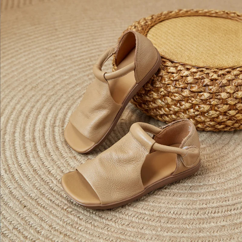 Women's Hook & Loop Flat Sandals Summer - Open-Toe Casual Beach Shoes, Comfortable Soft Sole Walking Sandals for Daily & Vacation