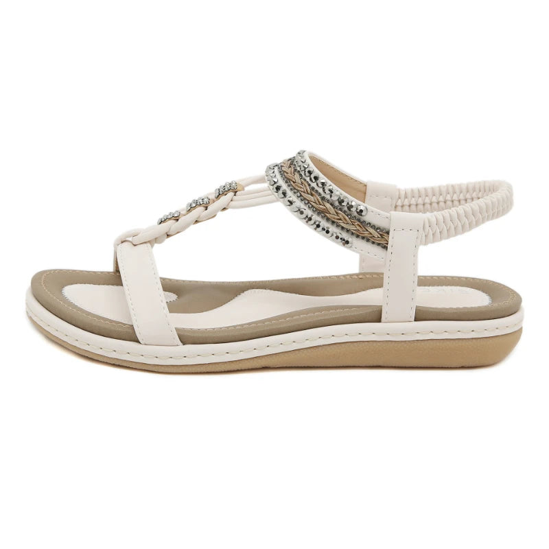 Spring And Summer 2025 New Lightweight And Comfortable Flat Sandals For Women's Elastic Straps Casual Beach Big Size Shoes