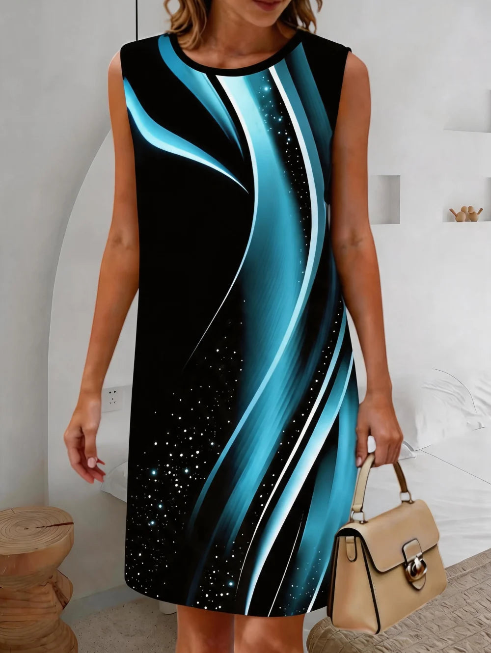 Summer Women's Sleeveless Dress 3D Printed Wave Texture Dress Elegant Sleeveless Casual Fashion Dresses Y2k Clothes for Women